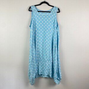 Couleur Lin Linen Dress Size 40 Blue Polka Dot Pockets Sleeveless Lagenlook